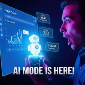 A technician using Google AI Mode in Search Console to analyze website trafic and performance data